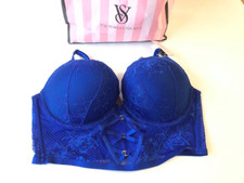 Victoria s Secret Bombshell Push-up Bustier Corset Top Bra Blue Lace NWT