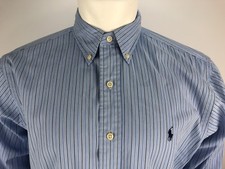 Ralph Lauren Classic Fit Blue Striped Button Front Shirt, Men's Size 16.5 350