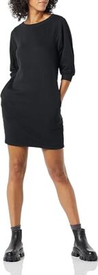 Amazon Essentials Women's Black Fleece Blouson Sleeve Sweatshirt Dress - Size L