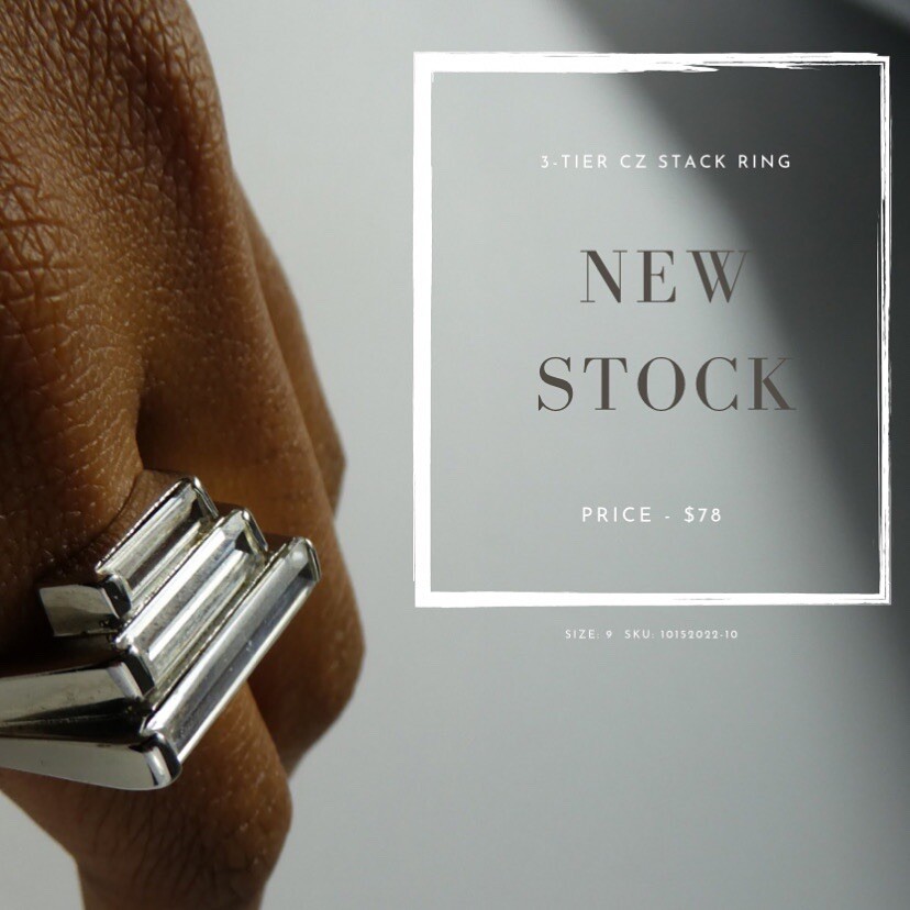 Modern Sterling Silver 3-Tier CZ Baguette Cut CZ … - image 1