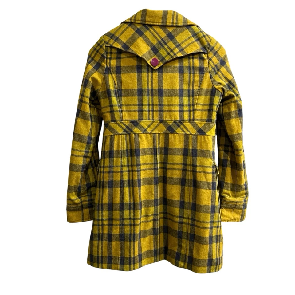 Casaco vintage Xhilaration Y2K S amarelo azul xadrez mistura de lã Preppy Academia - Imagem 2 de 4