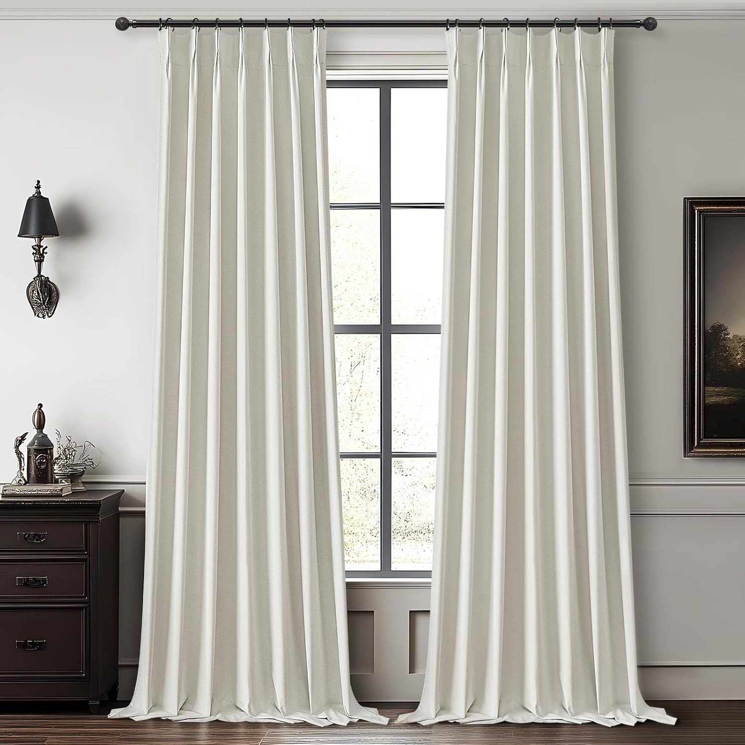 Elegant Curtains for Living Room 102 Inch Long, Linen Pinch Pleated 100% Blackou