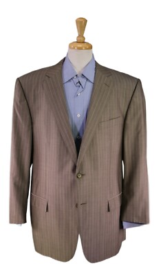 Ermenegildo Zegna Brown Striped Wool Silk Suit Blazer Jacket 48R
