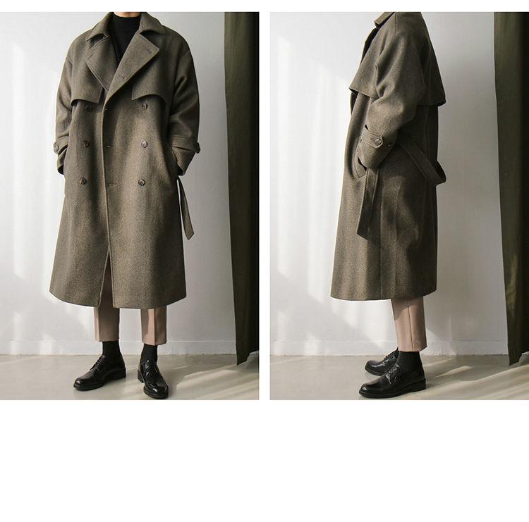 Mens Double Breasted Belted Trench Coats Wool Thick Mid Long Mens Double Breasted Belted Trench Coats Wool Thick Mid Long