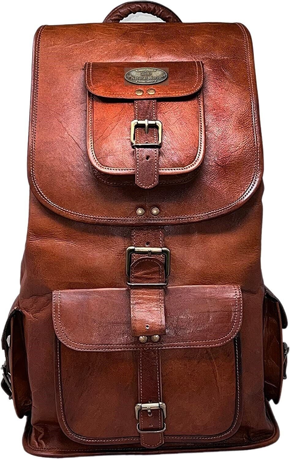 Vintage Genuine Brown Leather Laptop Backpack - Stylish Men's Travel Rucksack
