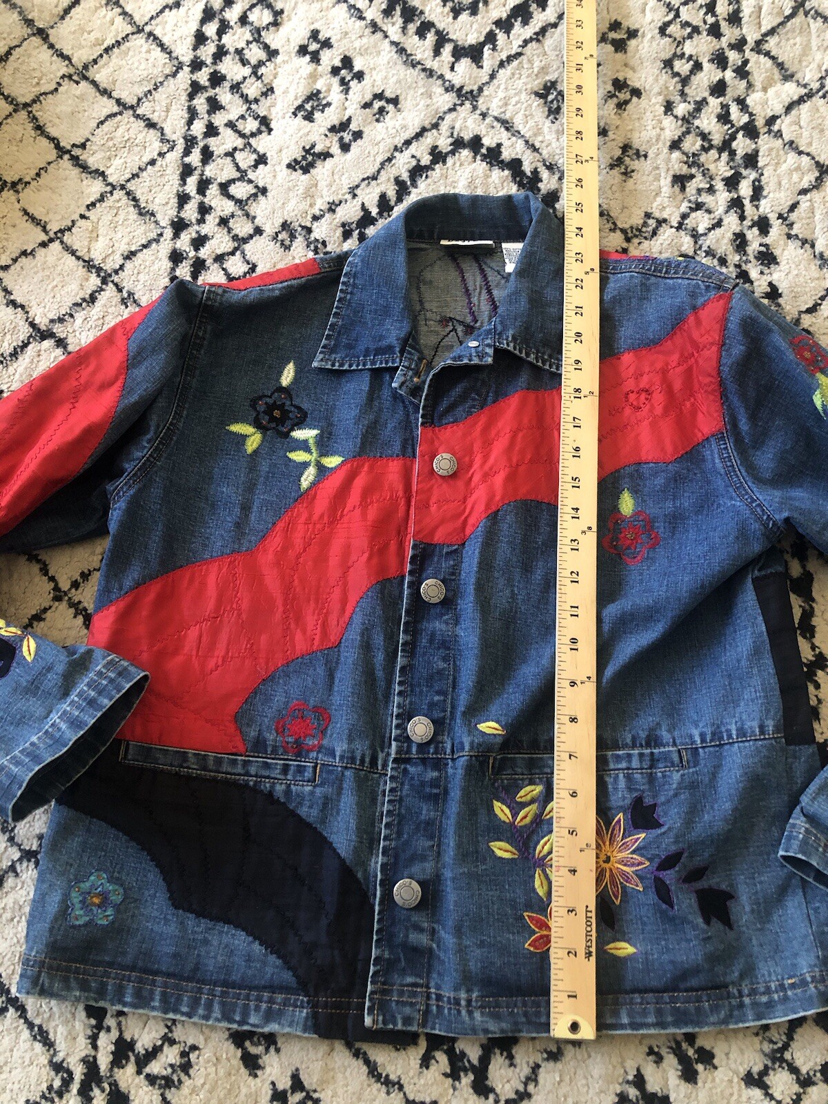 Chico's Design Jean Jacket Patchwork Silk Embroid… - image 3