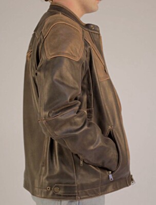 Harley-Davidson® Mens Trostel Leather Riding Jacket, Brown - XL