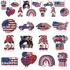 24 Pcs 4th of July Ornaments for Tree Patriotic Wood Ornaments Independence D...