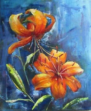 Original oil Fleur De Lys Flowers lily African Queen Flower Interior art Giftart