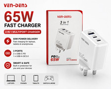 VEN-DENS 65W Fast Charger, 3 Port for iPhone Samsung MacBook