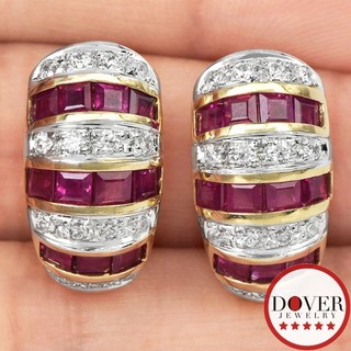 Orecchini pendenti Huggie Estate diamante 1 70 ct rubino oro giallo 14 carati 8 7 grammi senza prezzo di riserva