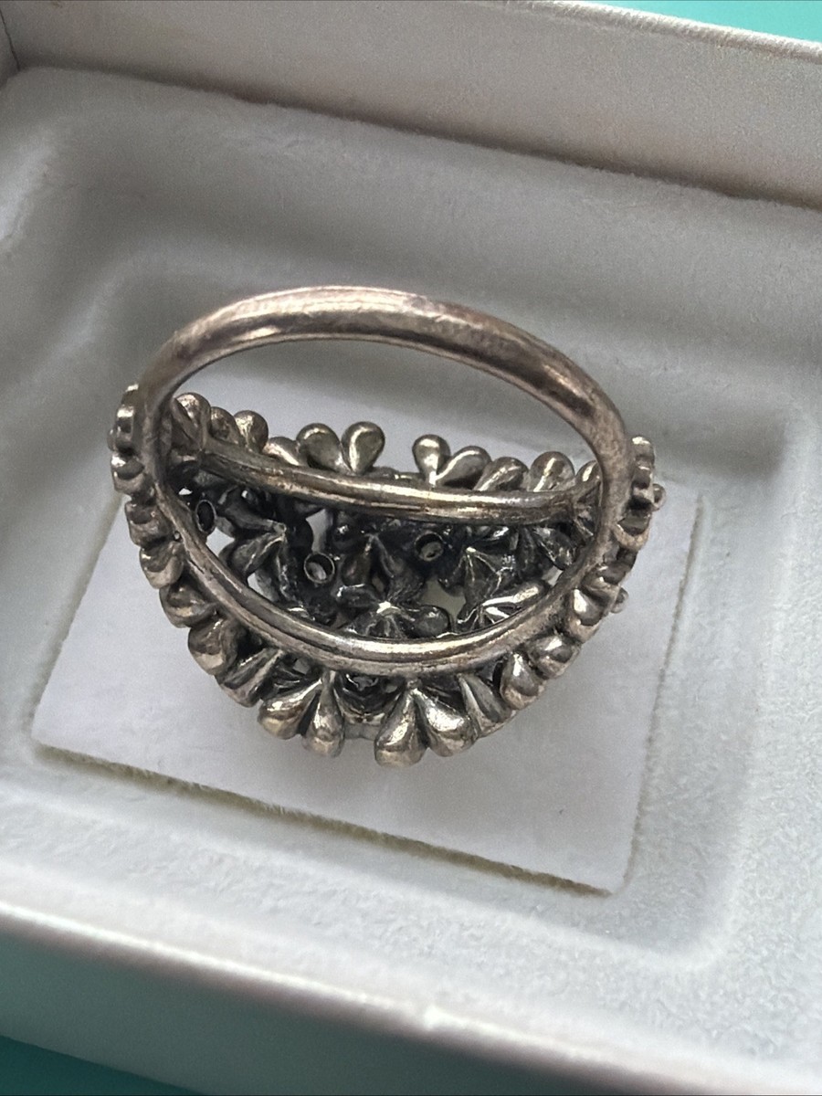 Pandora S925 ALE 58 Retired White Enamel Daisy Flower Ring CZ Size