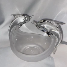 Vtg PartyLite Jump For Joy Satin Glass Dolphins (Retired)FREE SHIPPING
