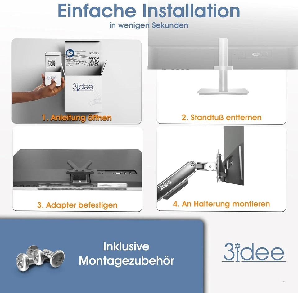 HP M27h, M24h, 524sh, 527sh Monitor VESA Adapter - 75x75mm - Bild 3 von 4
