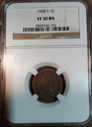 New Listing1908-S Indian Cent VF 30 BN NGC Certified