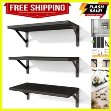 Set of 3 Black Floating Shelves with Triangle Brackets for Stylish Storage