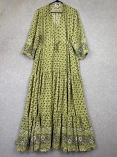 Jasse Dress Womens 20 Green Black White Floral Boho Maxi Tiered Pure Rayon