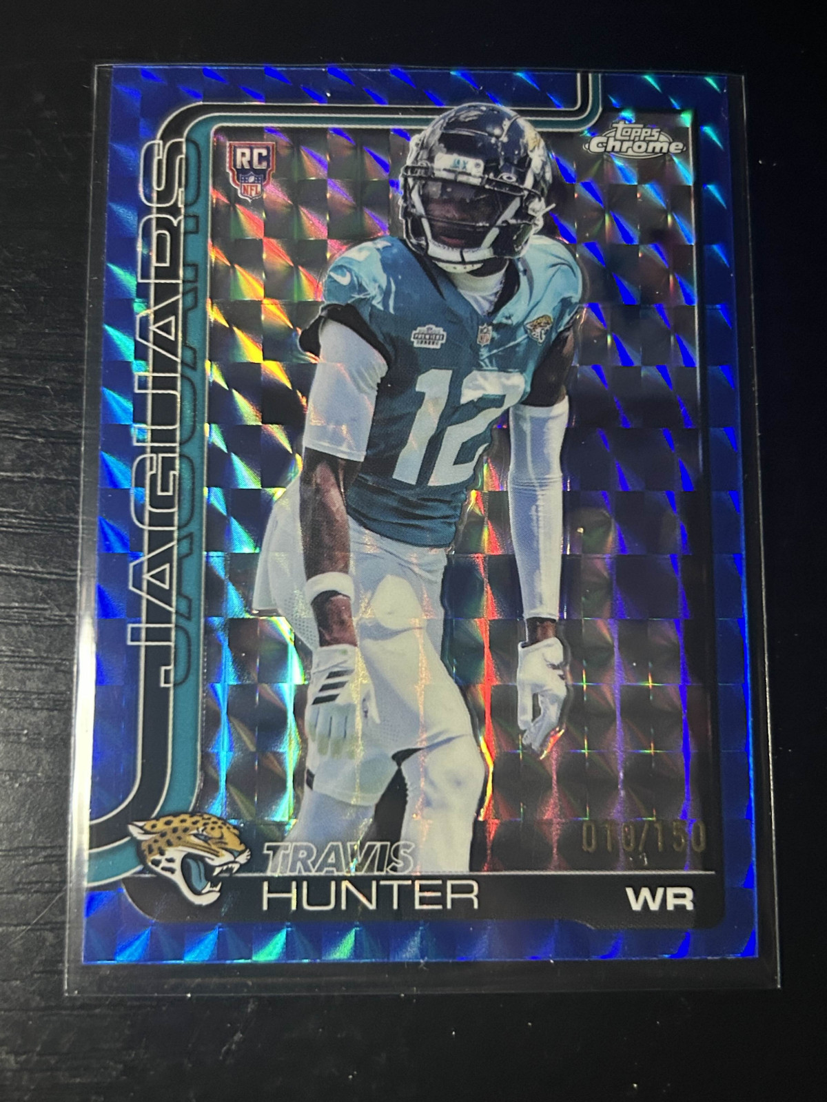 Travis Hunter 2025 Topps Chrome #332 Blue Geometric Refractor /150 Rookie RC