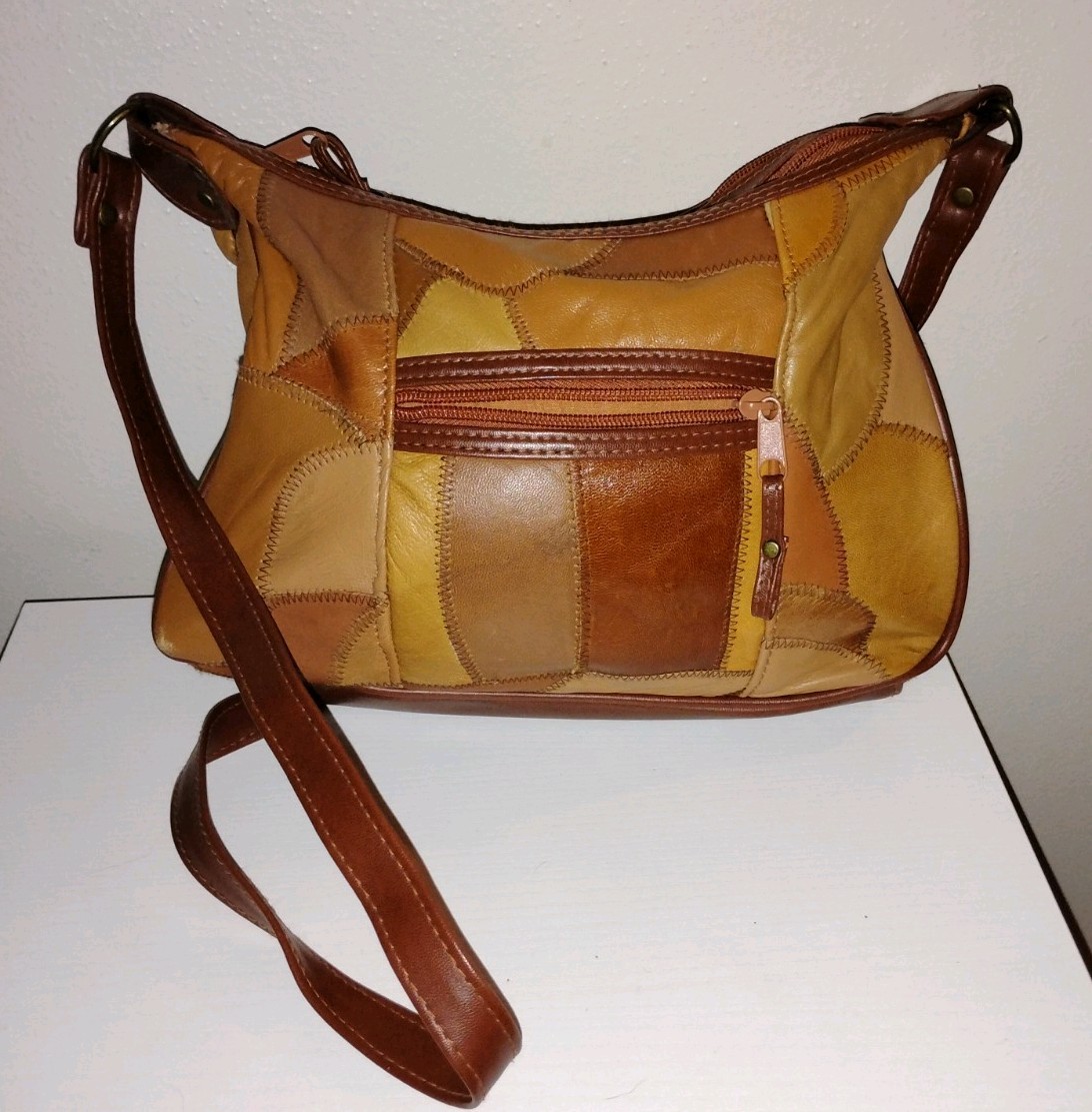 Brown Leather Patchwork Leather VTG 90s Retro - image 1