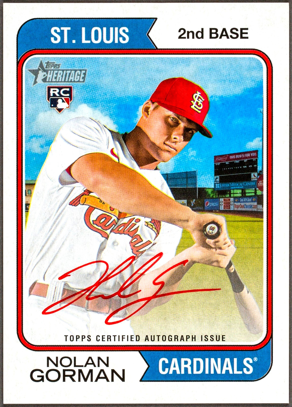 Nolan Gorman 2023 Topps Heritage Real One Autographs Red Ink #ROANG #03/74 Auto!