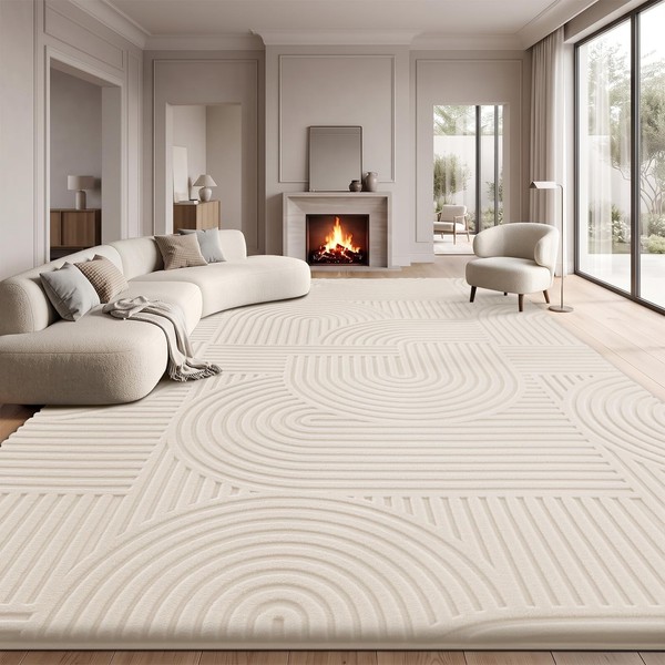 Teppich Wohnzimmer Kurzflor Creme 200X300Cm Flauschig Waschbar Rutschfest Kinder-image