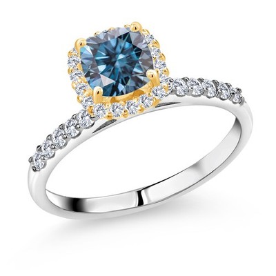925 Silver and 10K Yellow Gold Ring Persian Blue Moissanite and Lab Grown