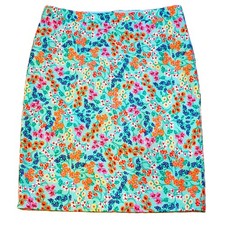 J. Crew Teal Floral Pencil Skirt Women's Sz 10 Lined Knee Length Cotton Stretch