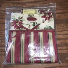 Longaberger Christmas Holiday Fabric Gift Bag Tote Stripe Botanical NEW 23540