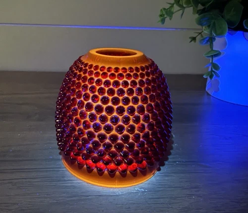 GLOWY GLASS - Fenton AMBERINA Ruby Red Hobnail Glass Fairy Lamp Shade - AS IS