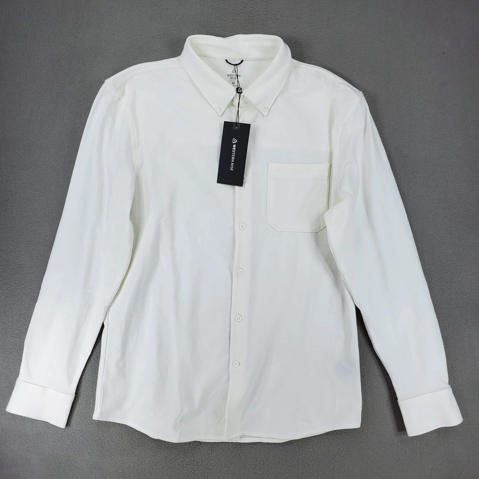 Western Rise X Cotton Button Down Shirt Men Medium White Stretch Odor Resistant