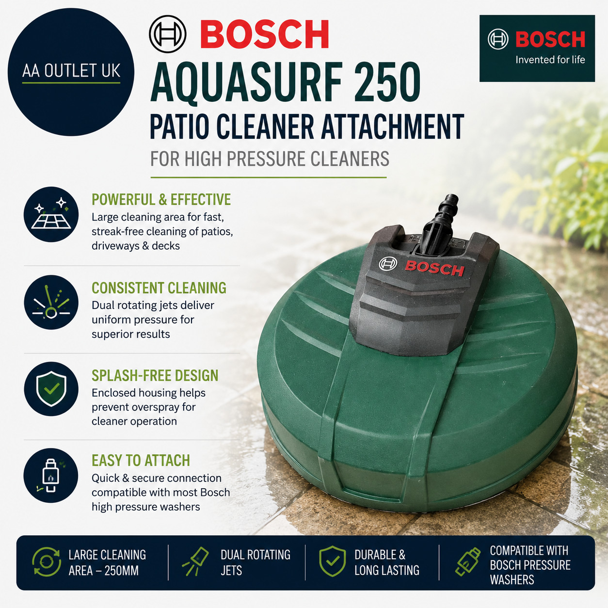 Bosch Aquasurf 250 Patio Cleaner Attachment High Pressure Cleaner Green