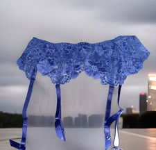 Vintage Y2K Victoria's Secret Garter Belt Blue sz M Floral Lace