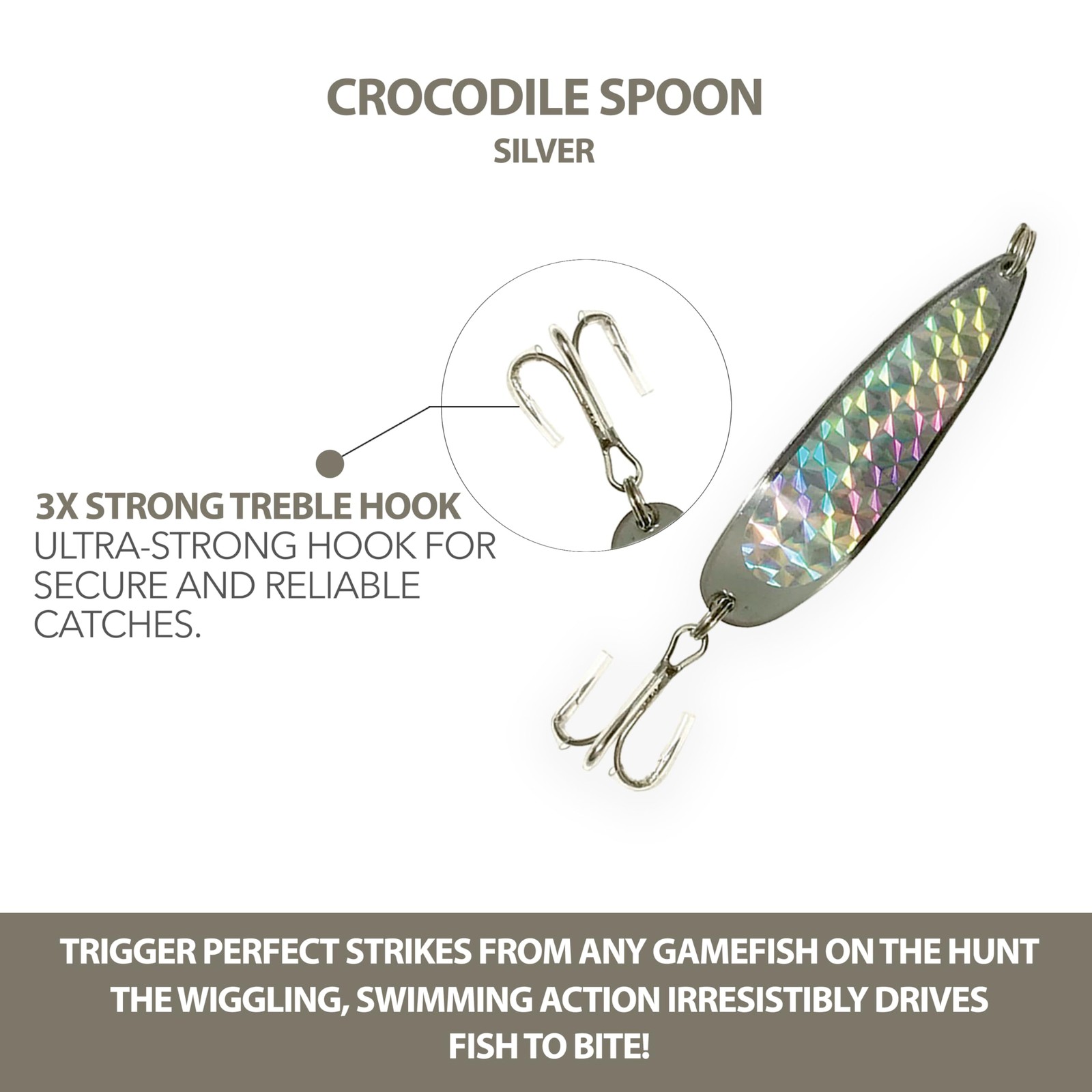 Crocodile Fishing Spoons 3oz, 6 Pcs Silver Color with Heavy-Duty Treble Hooks... - Image 5
