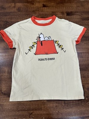 Peanuts Parks Kids Medium Project Snoopy & Woodstock Rangers Ringer T-Shirt Camp