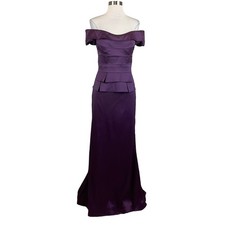 XSCAPE Women's Formal Dress Size 6 Purple Off the Shoulder Pleated Long Gown