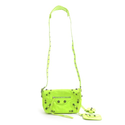 Auth BALENCIAGA Le Cagole XS Shoulder Bag Neon Yellow Leather/Metal - 90289k