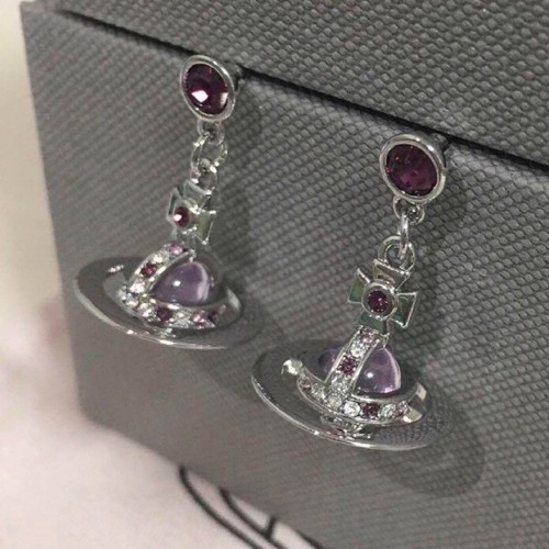 Vivienne Westwood Tiny Orb Earrings Purple Stone Silver Jewelry with drawstring - Picture 5 of 24