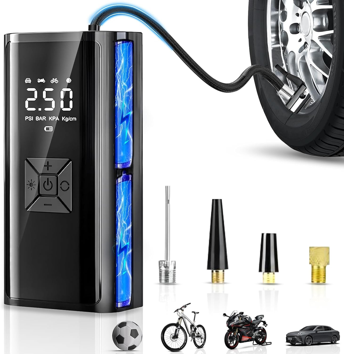 Gonfia Gomme Auto Portatile, Compressore Aria Portatile, 150PSI 12V 6000Mah Mini