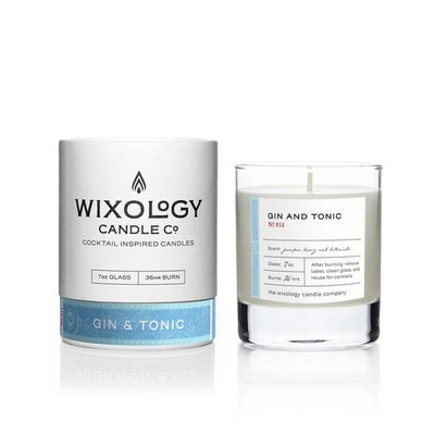 Wixology Gin & Tonic Soy Candle, Juniper & Lime, 7oz, Reusable Rocks Glass