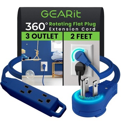 Extension Cord Flat Multi Plug Outlet - 360° Rotating Power Cords