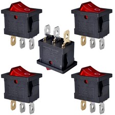 Boat Rocker Switch 5 Pcs Snap in Toggle Red LED SPST On Off 3 Pin 2...
