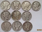 1941 to 1944 Silver Mercury Dimes 10 Different Circulated Dimes