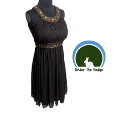 y2k CACHE Brown Bejeweled Beaded Chiffon Halter Dress Size 6 Empire Waist F2