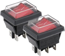 DPDT Rocker Switch Waterproof Cover ON ON 6 Pin Red LED Illuminated Snap in