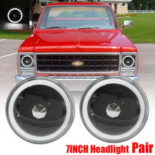 7 Inch Round Sealed Beam Glass Clear Lens Headlights H4 Bulbs H6024 H6014 Pair