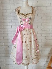 Zartes Dirndl Trachtenkleid Lifos 38 Beige/Rosa/Oliv Spitzenschürze Brokat-Optik