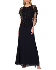 Adrianna Papell Beaded Chiffon Long Gown Women's