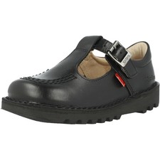 Image of Kickers Kick T-Bar Black Shoes Kids Classic Leather Strap Buckle Comfy Iconic
