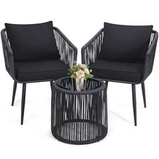 3 Pieces Patio Rattan Bistro Conversation Set, Black Outdoor Patio furniture set