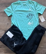 NWT Nike Air Jordan Boy YMD Sea Green/Black/White Jogger Pants Set Medium